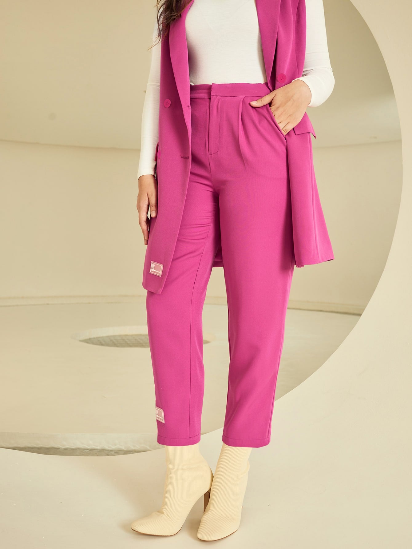 SHEIN X ROAA High Waist Slant Pocket Suit Pants