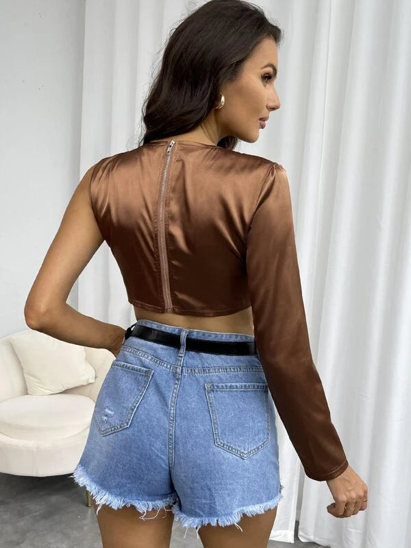 SHEIN Zip Back Asymmetrical Hem Top - view 2