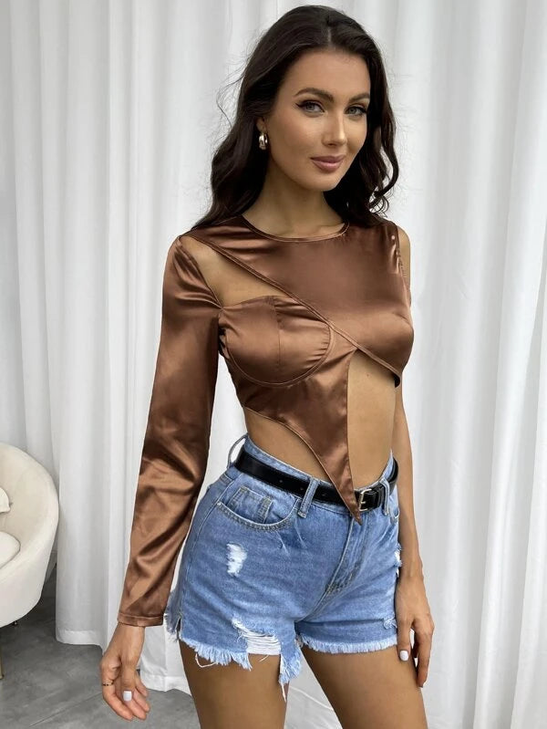 SHEIN Zip Back Asymmetrical Hem Top - view 4