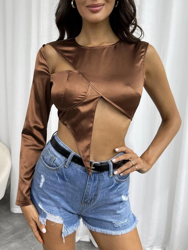 SHEIN Zip Back Asymmetrical Hem Top