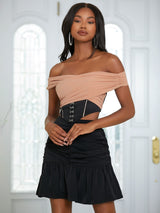 SHEIN Off Shoulder Two Tone Hook And Eye Asymmetrical Hem Top