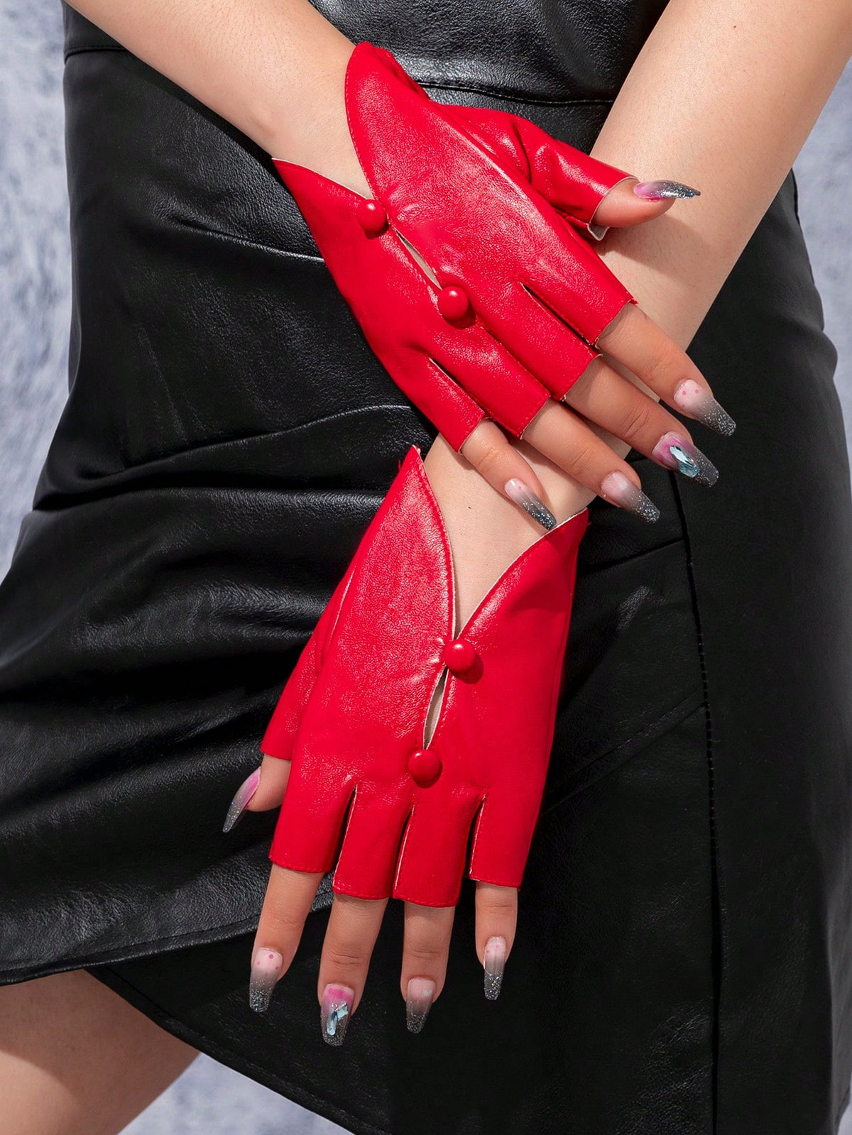 1 Pair New Fashion Versatile Premium Punk Style Leather Gloves BY SHEIN 