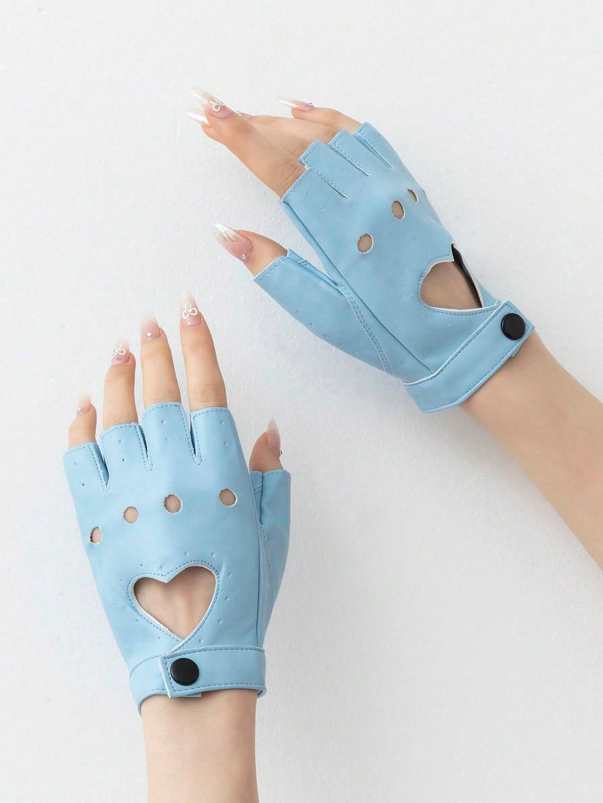 1 Pair Women's Heart-Shaped Leather Fingerless Gloves, Spring/Autumn BY SHEIN 