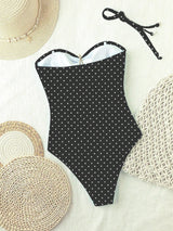 SHEIN 2026 Black & White Polka Dot Print One-Piece Swimsuit