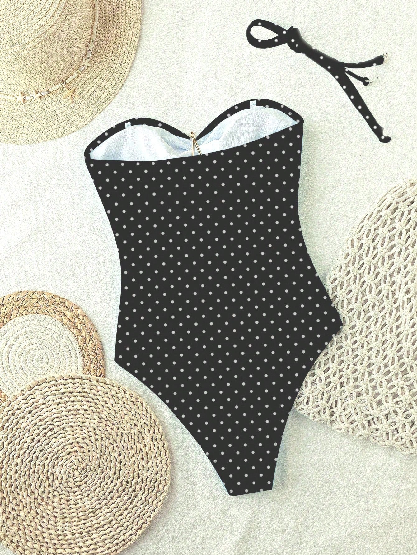 SHEIN 2026 Black & White Polka Dot Print One-Piece Swimsuit