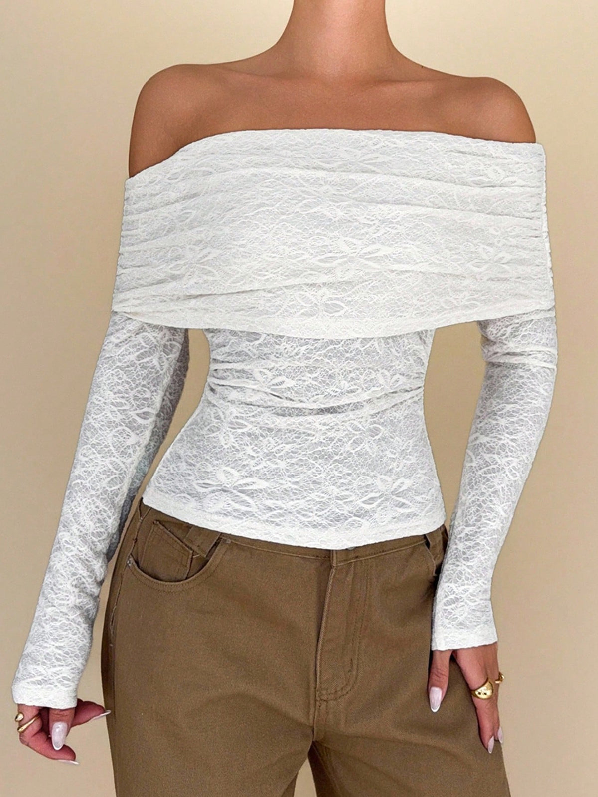 Almamuse Women's Textured Off Shoulder Elegant Blouse BY SHEIN 