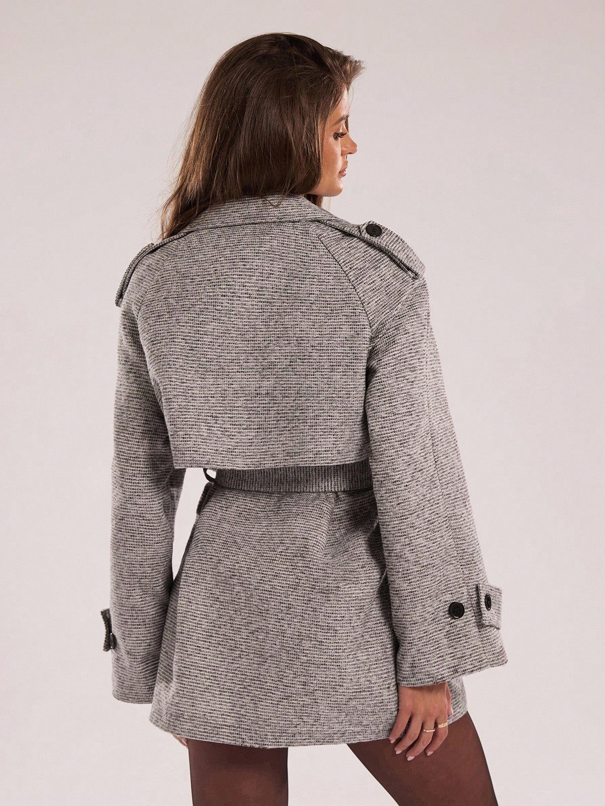 SHEIN BAE Women's Fall/Winter Drop-Shoulder Sleeve Plaid Oversized Casual Trench Coat,Women's Coats