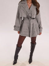SHEIN BAE Women's Fall/Winter Drop-Shoulder Sleeve Plaid Oversized Casual Trench Coat,Women's Coats