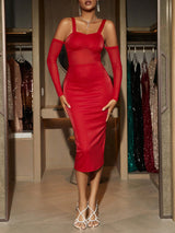SHEIN BAE Women's Red Off Shoulder Bodycon Dress