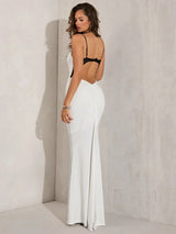 SHEIN BAE White Elegant Sexy Open Back Long Mermaid Dress