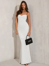 SHEIN BAE White Elegant Sexy Open Back Long Mermaid Dress