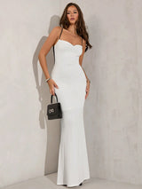 SHEIN BAE White Elegant Sexy Open Back Long Mermaid Dress