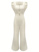 SHEIN Clasi Women's Solid Color Zipper Design Cap Sleeve Elegant Jumpsuit