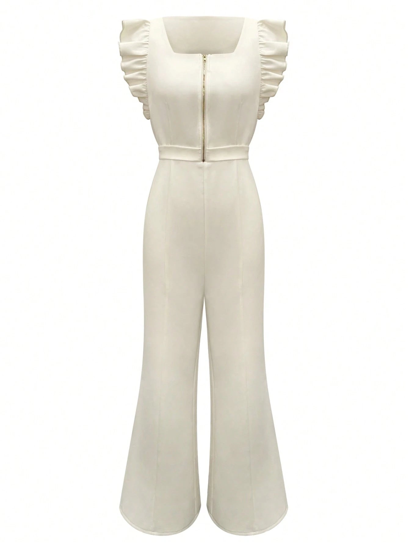 SHEIN Clasi Women's Solid Color Zipper Design Cap Sleeve Elegant Jumpsuit