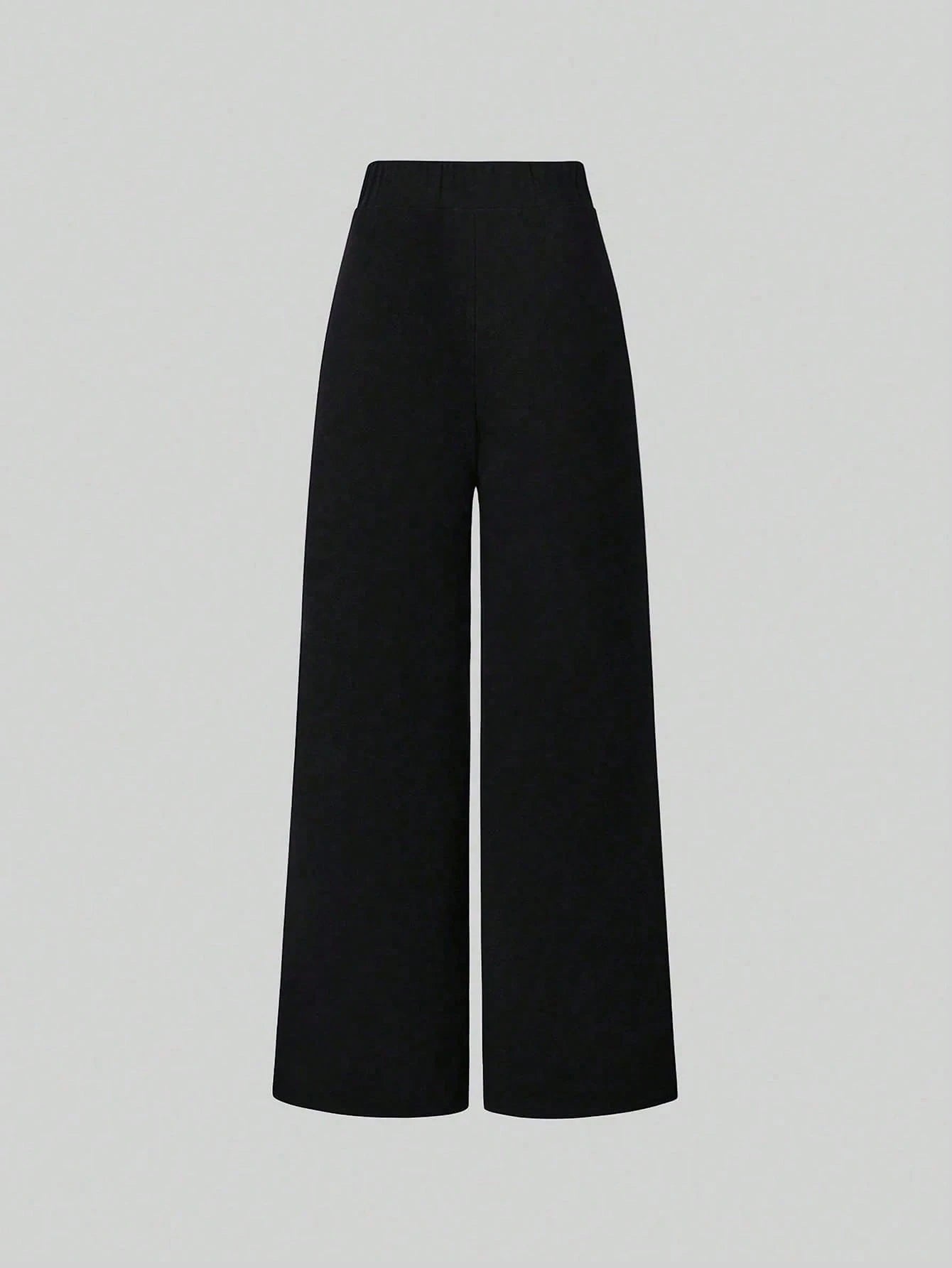 SHEIN Clasi Women's Trousers, Summer Office Wear, Decorative Metal Buckle, Casual Style, Straight Leg, Elegant & Minimalist