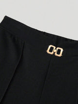 SHEIN Clasi Women's Trousers, Summer Office Wear, Decorative Metal Buckle, Casual Style, Straight Leg, Elegant & Minimalist
