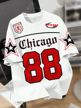 SHEIN EZwear Casual Minimalist Large Number Print Round Neck Short Sleeve Loose Women T-Shirt, Suitable For Summer