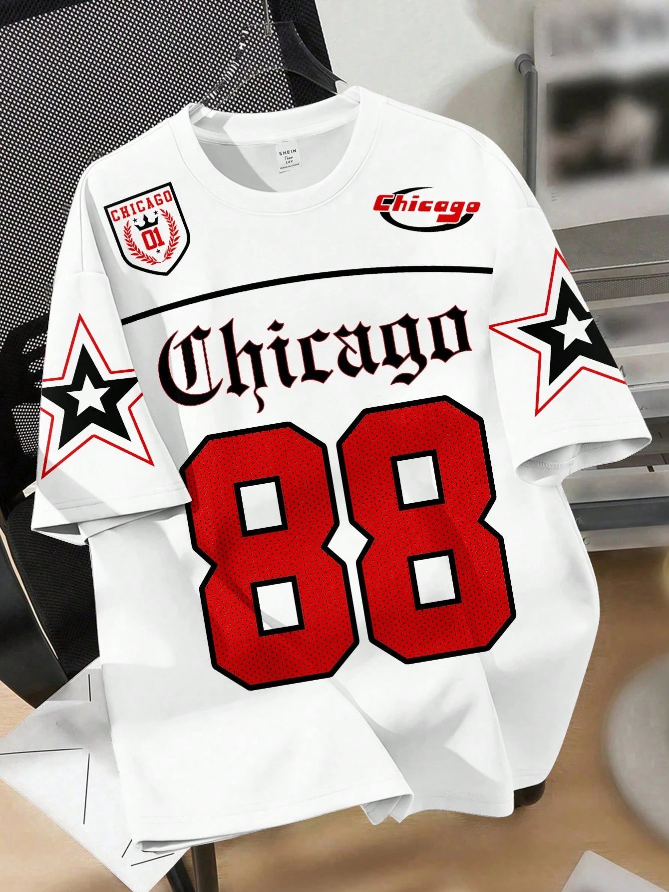 SHEIN EZwear Casual Minimalist Large Number Print Round Neck Short Sleeve Loose Women T-Shirt, Suitable For Summer