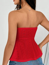 SHEIN EZwear Eyelet Embroidery Solid Ruffle Hem Tube Top