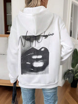 SHEIN Essnce Casual Solid Color Hoodie Sweatshirt With Pockets And Back Print, Long Sleeve