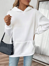 SHEIN Essnce Casual Solid Color Hoodie Sweatshirt With Pockets And Back Print, Long Sleeve