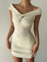 SHEIN Essnce Women's Solid Color Off Shoulder Mini Dress, Casual Vacation Twisted Open-Shoulder Elegant Short