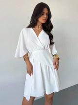 Firerie Women's Elegant Minimalist Casual Vacation Daily Commute White Mini Dress BY SHEIN 