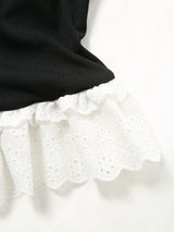 SHEIN Franclia Women's Elegant Contrast Schiffy Ruffle Hem Fitted Tube Top