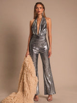 جمبسوت أنيق من SHEIN للنساء، بفتحة صدر عميقة وظهر مكشوف