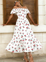GlowEve New Arrival Off-Shoulder Woven Printed Dress With Waist Drawstring Design BY SHEIN 