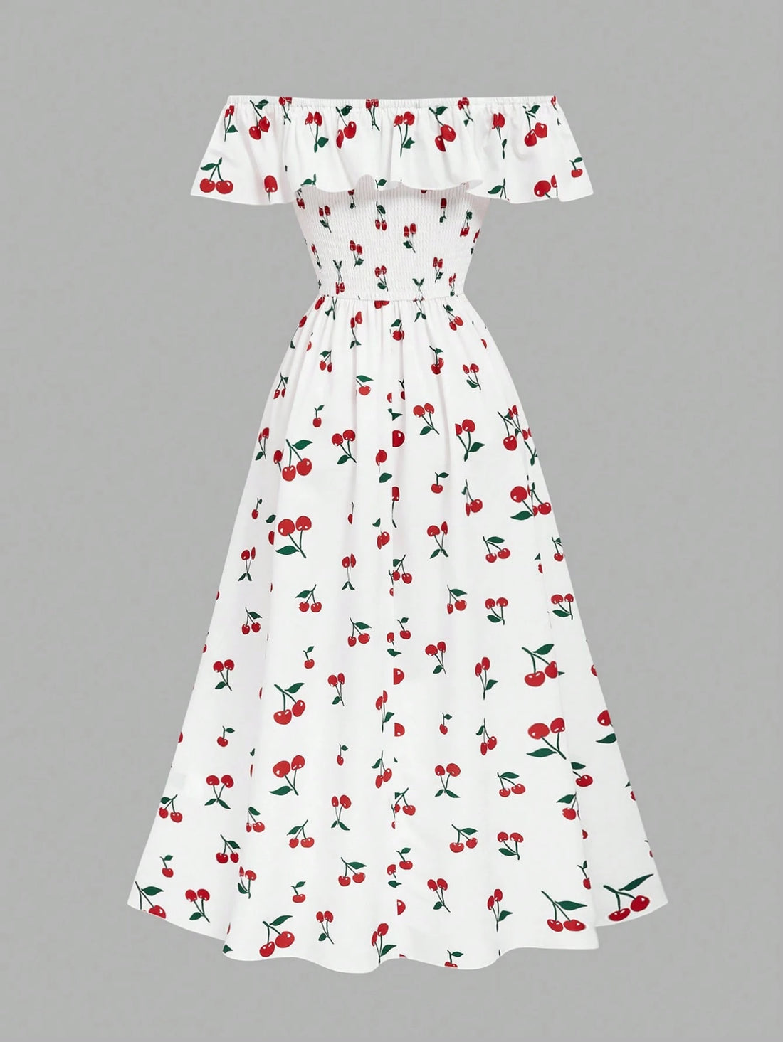 SHEIN GlowEve New Arrival Off-Shoulder Woven Printed Dress With Waist Drawstring Design - view 2