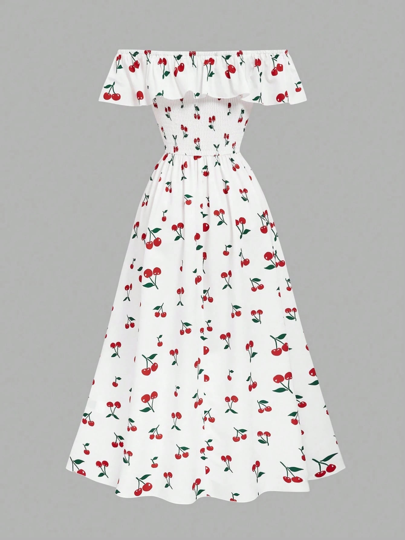 SHEIN GlowEve New Arrival Off-Shoulder Woven Printed Dress With Waist Drawstring Design