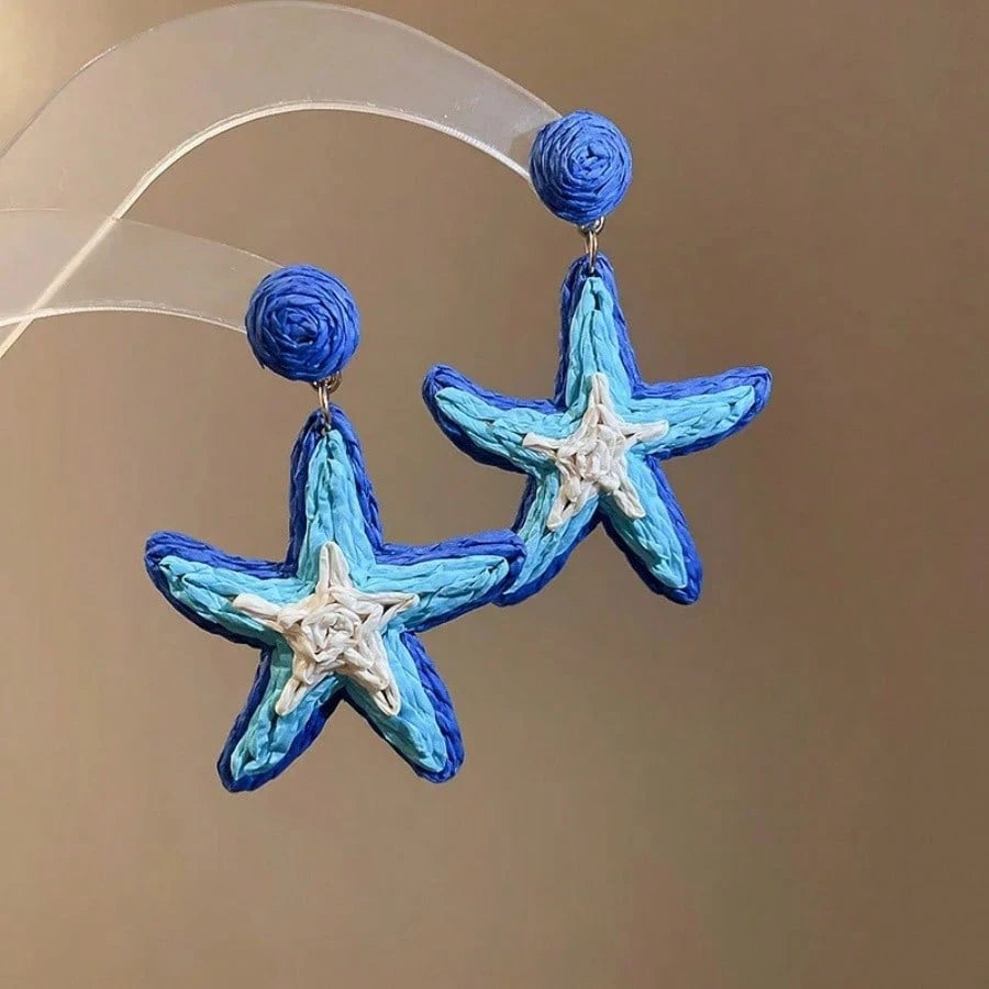 SHEIN Handmade Woven Raffia Starfish Earrings