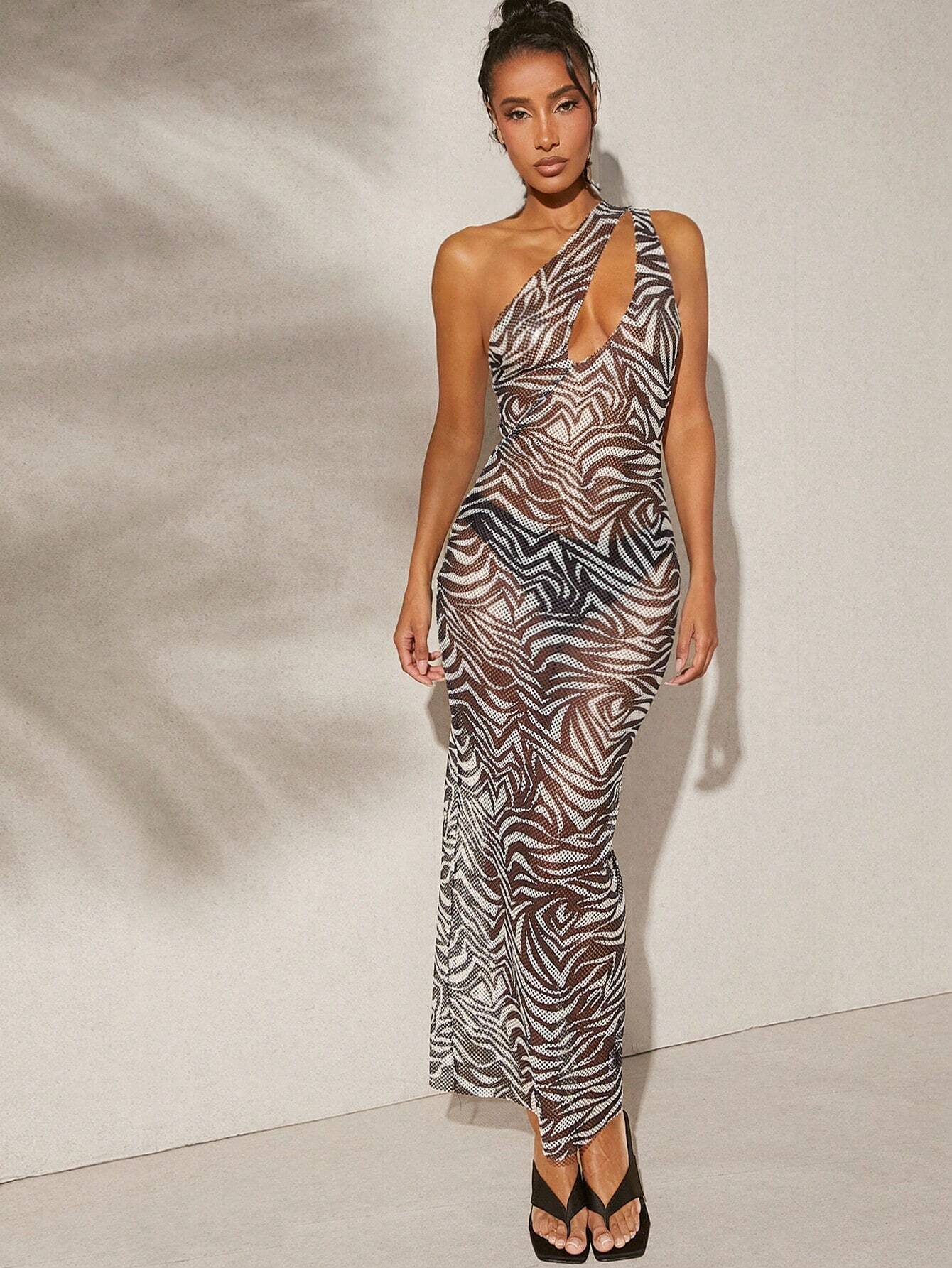 SHEIN Haute Abstract Print One Shoulder Dress