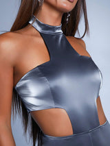 SHEIN Haute Cut Out Flare Leg Halter Jumpsuit