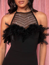 SHEIN Haute Faux Feather Rhinestone Halter Dress