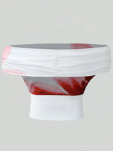 White underwear with red and gray abstract design on a light gray background