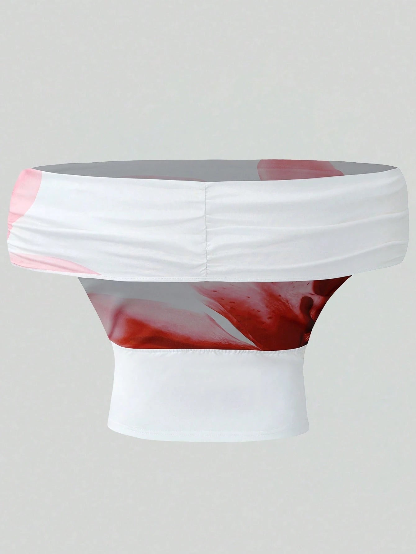 White underwear with red and gray abstract design on a light gray background