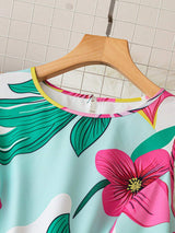 SHEIN LUNE Women Romantic Floral Print Dress With High Side Slit, Country Style