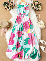 SHEIN LUNE Women Romantic Floral Print Dress With High Side Slit, Country Style