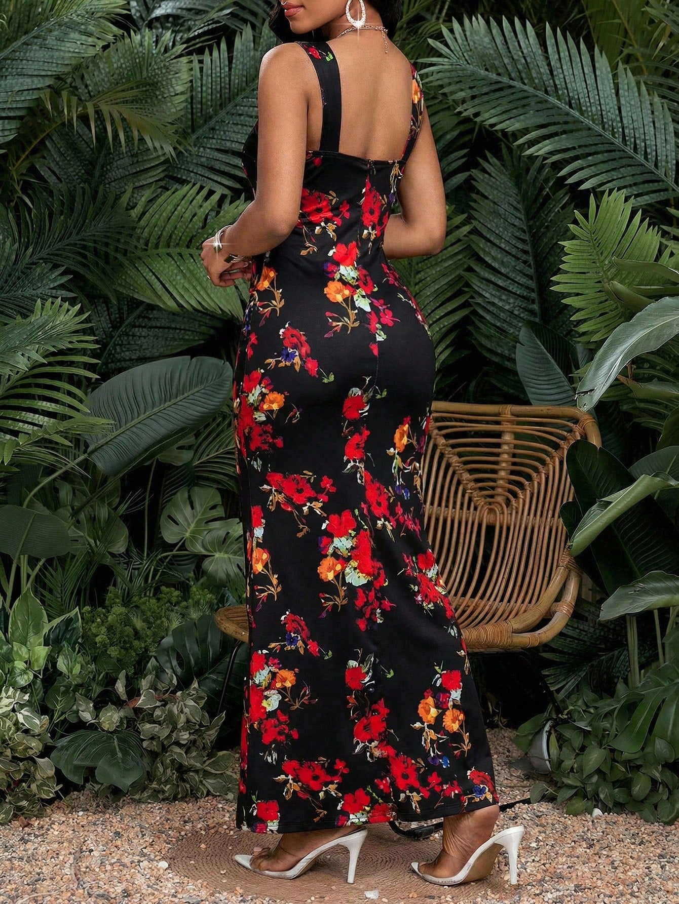 SHEIN Lady Women's Elegant Romantic All-Over Print Fitted Dress Long Floral Dresses For Women Party Dress