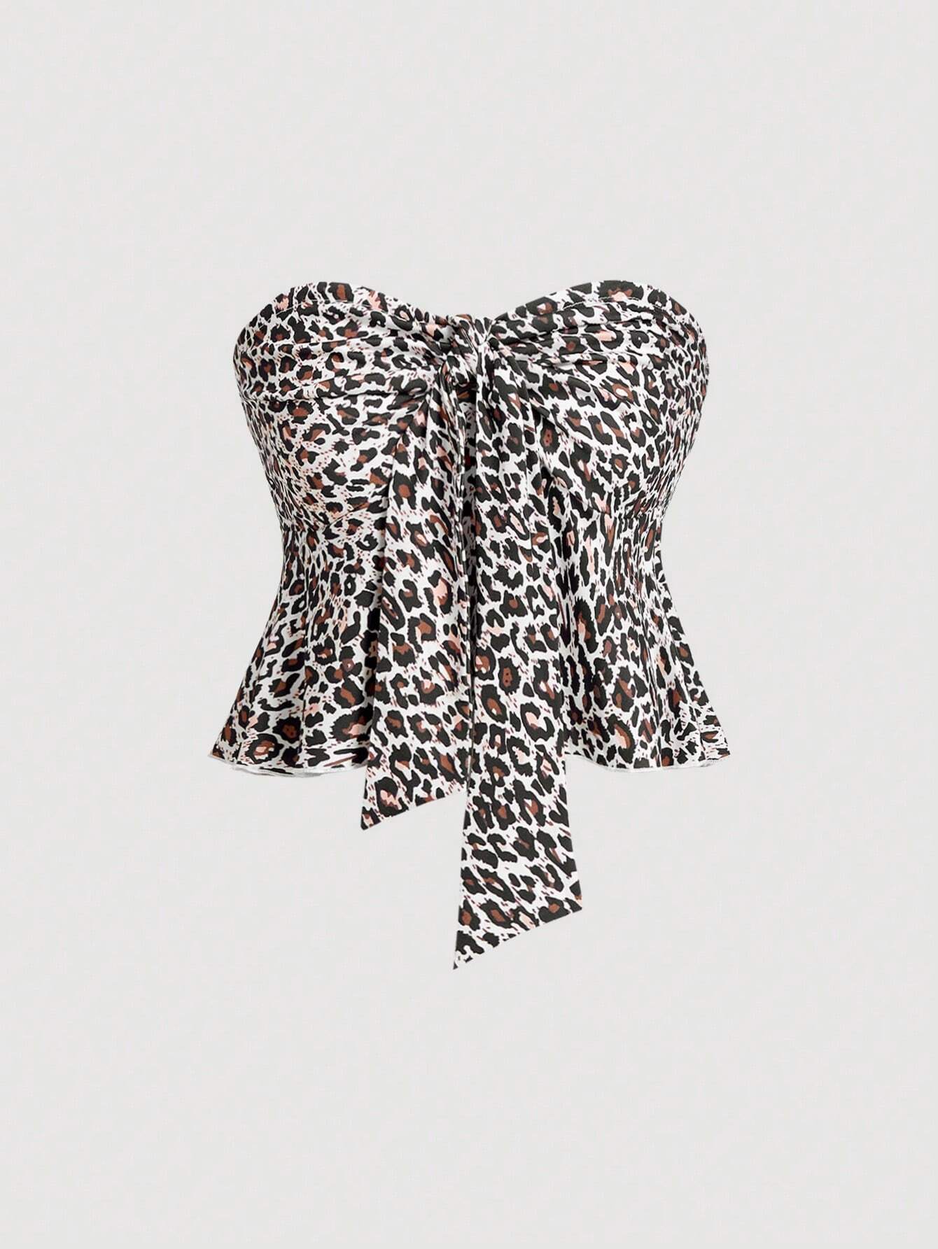 SHEIN MOD Bandeau Top With Twist Leopard Print, Tops, Bandeau Tops