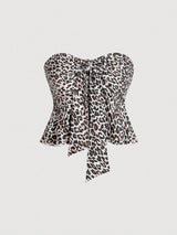 SHEIN MOD Bandeau Top With Twist Leopard Print, Tops, Bandeau Tops