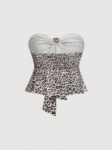 SHEIN MOD Bandeau Top With Twist Leopard Print, Tops, Bandeau Tops