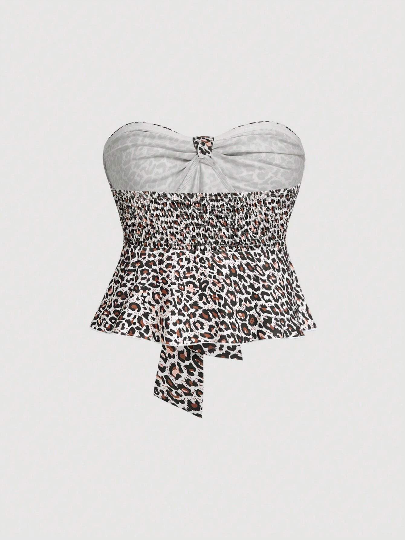 SHEIN MOD Bandeau Top With Twist Leopard Print, Tops, Bandeau Tops