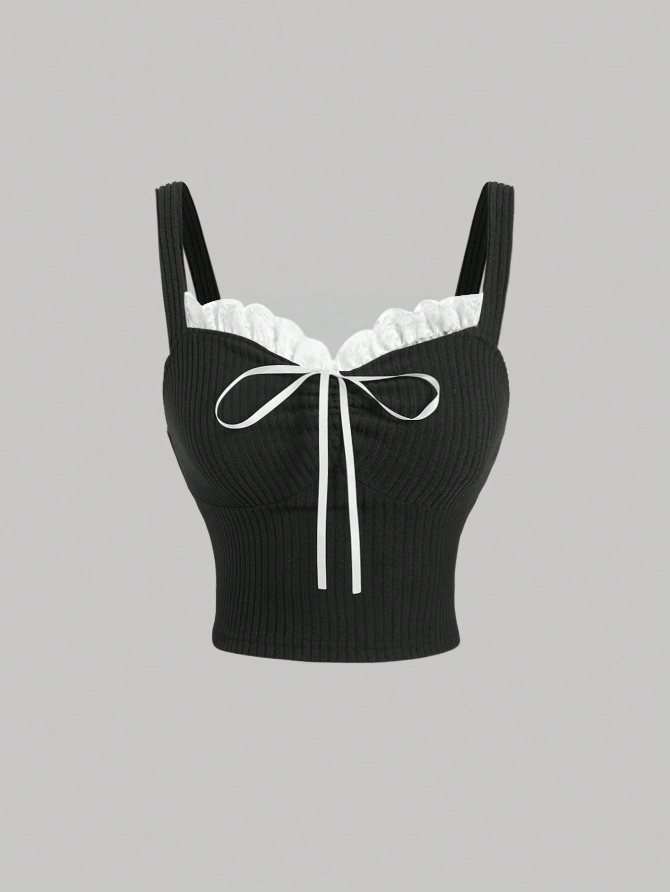 MOD Black Lace Trim Camisole Top For Women,Cruise Women,Halloween,Fall Women,Sexy Top BY SHEIN 