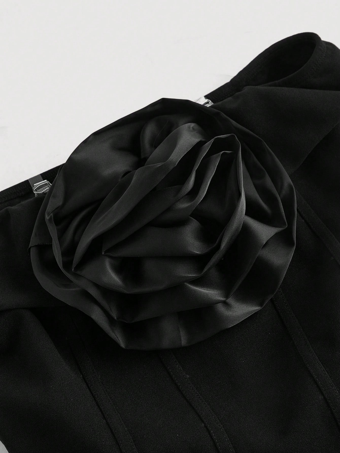 SHEIN MOD Black Maxi Three-Dimensional Flower Corset Top
