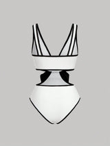 SHEIN MOD Elegant Minimalist Black & White Contrast Bowknot One-Piece Swimsuit