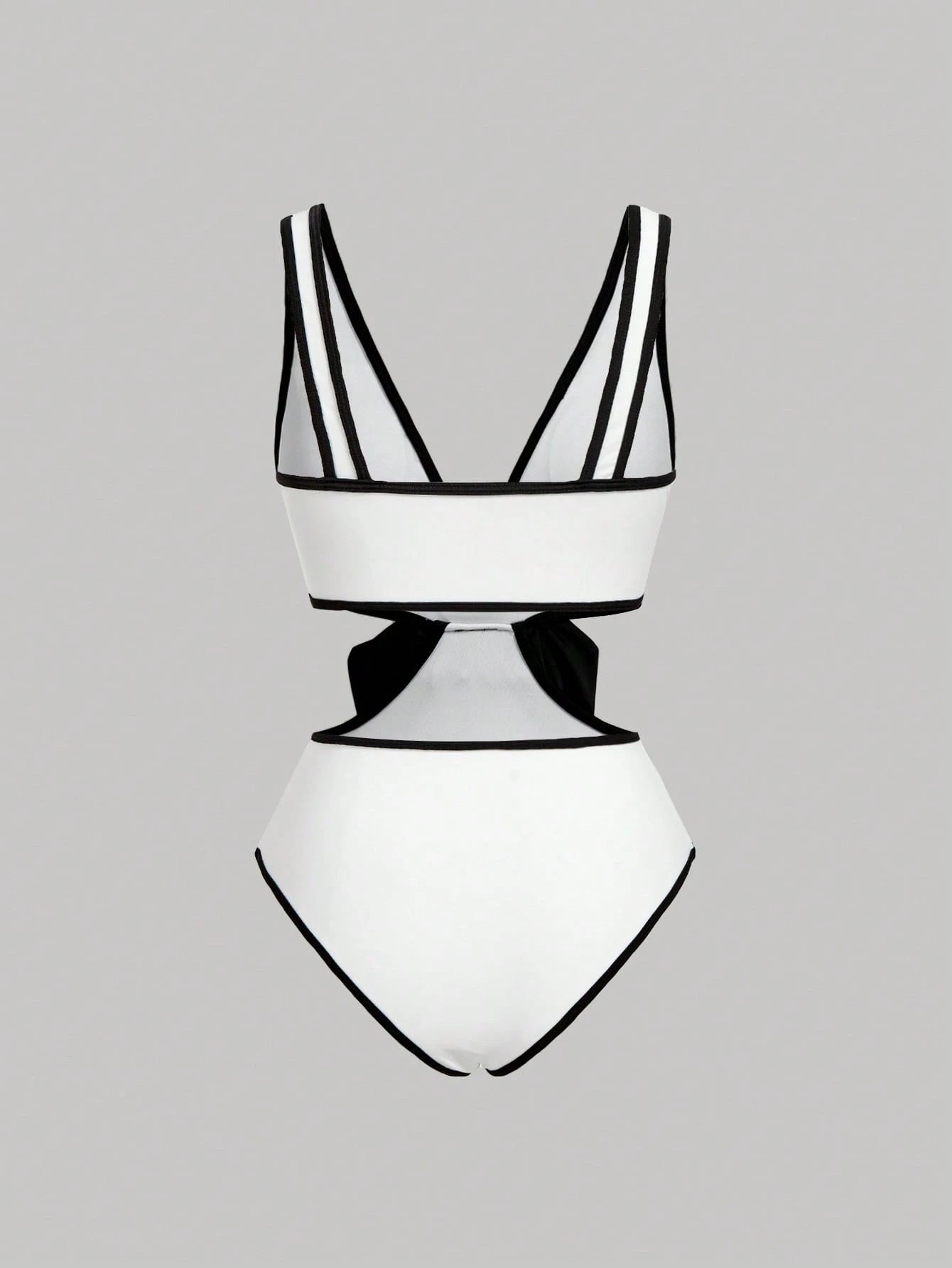 SHEIN MOD Elegant Minimalist Black & White Contrast Bowknot One-Piece Swimsuit