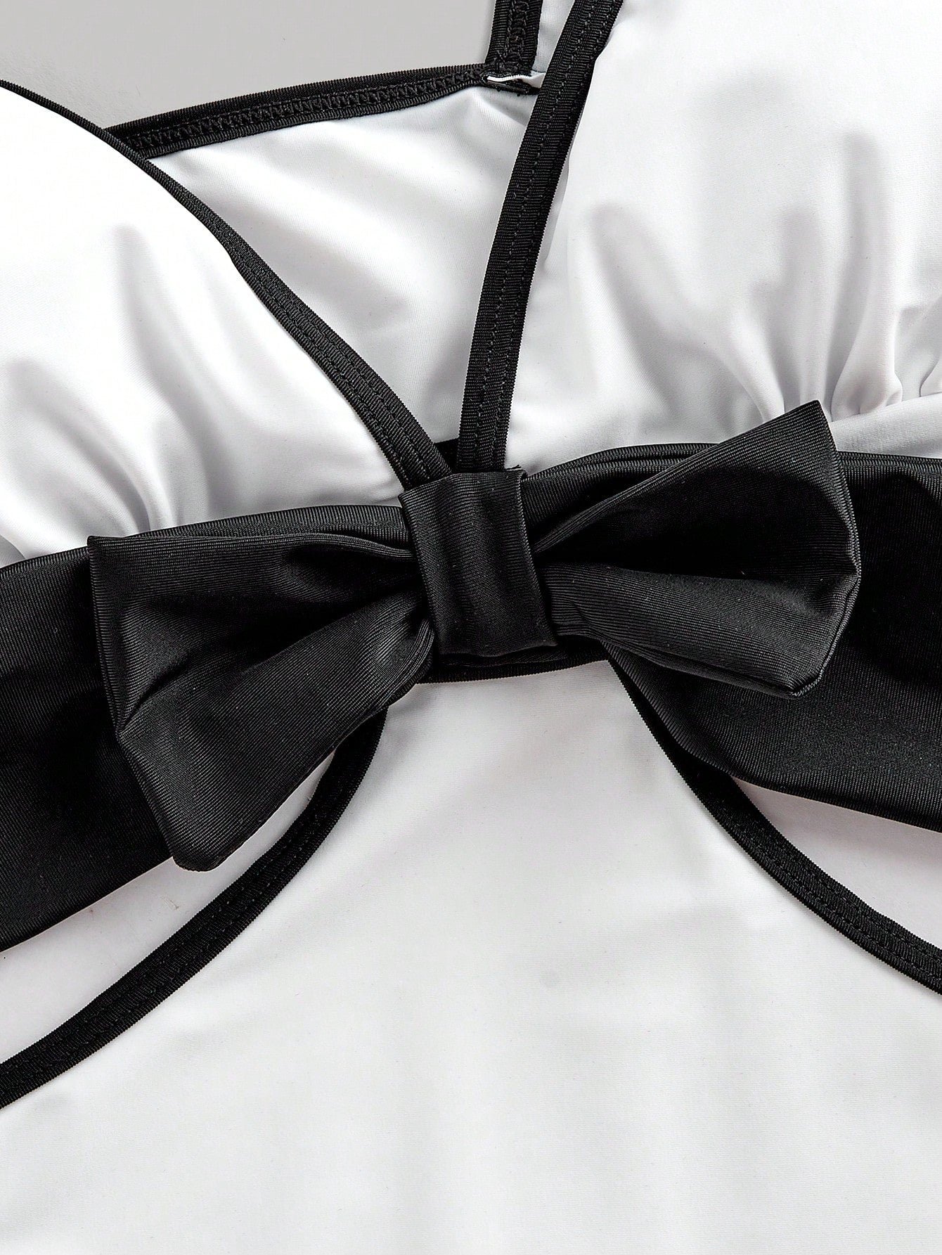 SHEIN MOD Elegant Minimalist Black & White Contrast Bowknot One-Piece Swimsuit